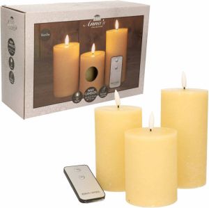 Anna&apos;s Collection LED Stompkaarsen met afstandsbediening 6x oranje 10 12.5 15 cm LED kaarsen