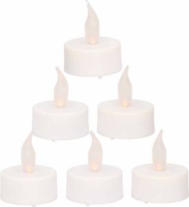 Anna's Collection 12x Led theelichtjes waxinelichtjes geel flameffect met timer functie kunststof waxinelichtjes LED kaarsen