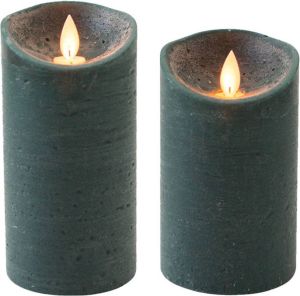 Anna's Collection Set van 2x stuks Antiek Groen Led kaarsen met bewegende vlam 12.5 en 15 cm Sfeer stompkaarsen voor binnen LED kaarsen