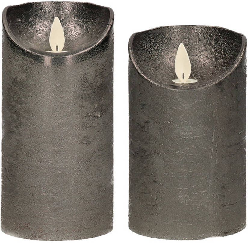 Anna&apos;s Collection Set van 2x stuks Antraciet grijze Led kaarsen met bewegende vlam LED kaarsen