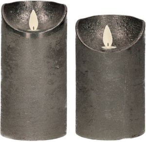Anna's Collection Set van 2x stuks Antraciet grijze Led kaarsen met bewegende vlam 12.5 en 15 cm Sfeer stompkaarsen voor binnen LED kaarsen