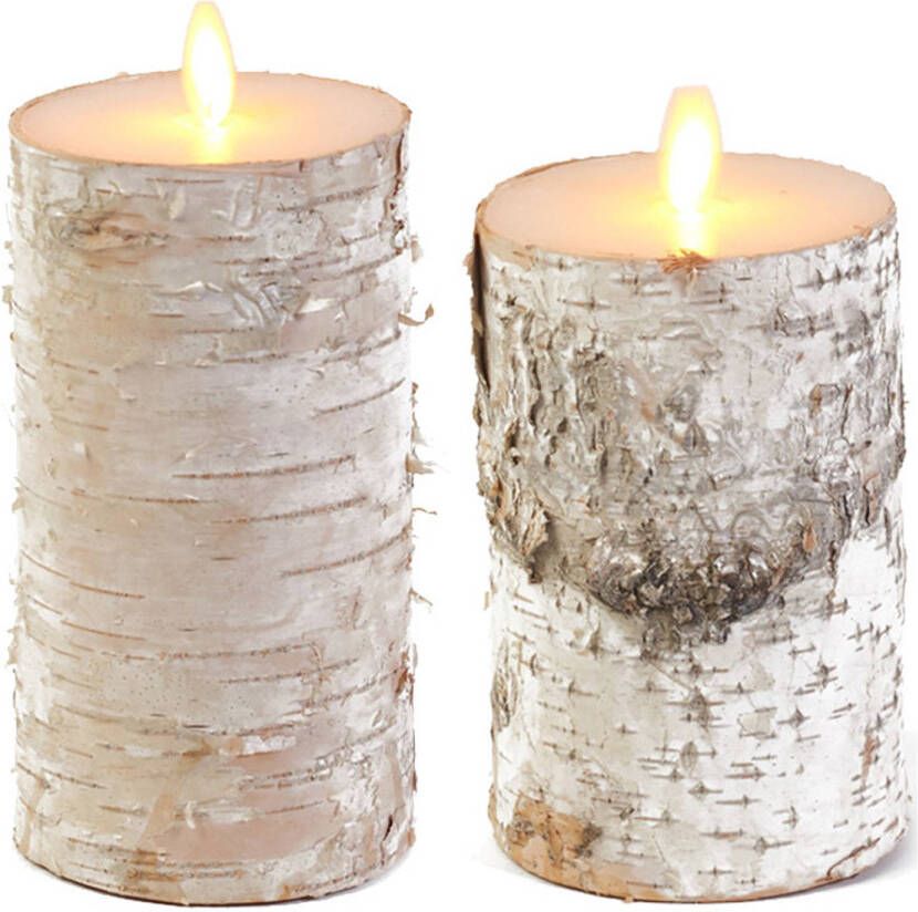 Anna&apos;s Collection Set van 2x stuks Wit berkenhout Led kaarsen met bewegende vlam LED kaarsen