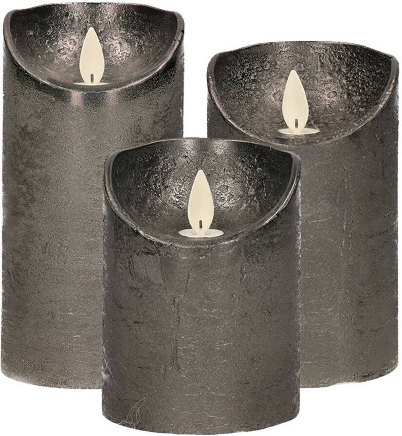 Anna&apos;s Collection Set van 3x stuks Antraciet grijze Led kaarsen met bewegende vlam LED kaarsen