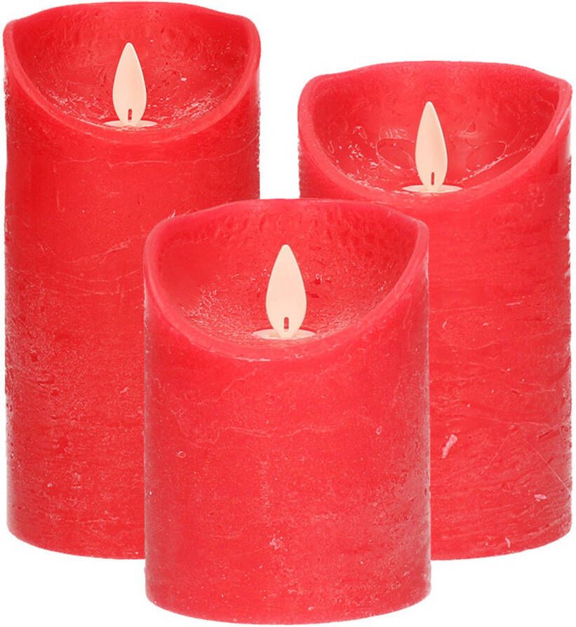 Anna's Collection Set van 3x stuks Rode Led kaarsen met bewegende vlam Sfeer stompkaarsen voor binnen LED kaarsen