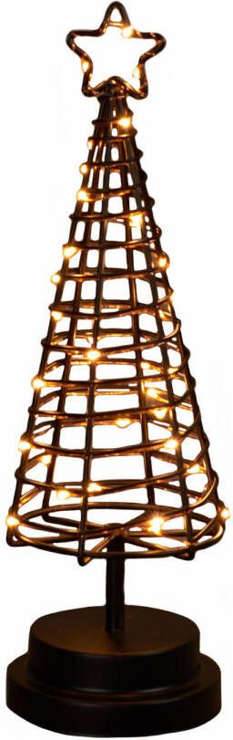 Anna&apos;s Collection Verlichte figuren zwarte 3D lichtboompje metalen boom kerstboompje met 45 led lichtjes 36 cm kerstverlichting figuur