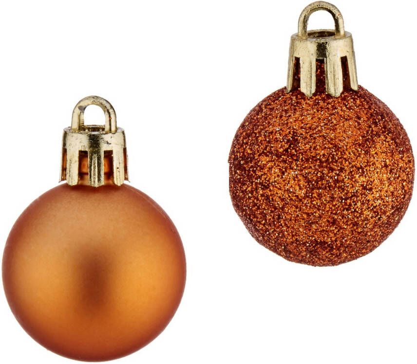 Arte r 12x stuks kerstballen oranje kunststof 3 cm glitter en mat Kerstbal