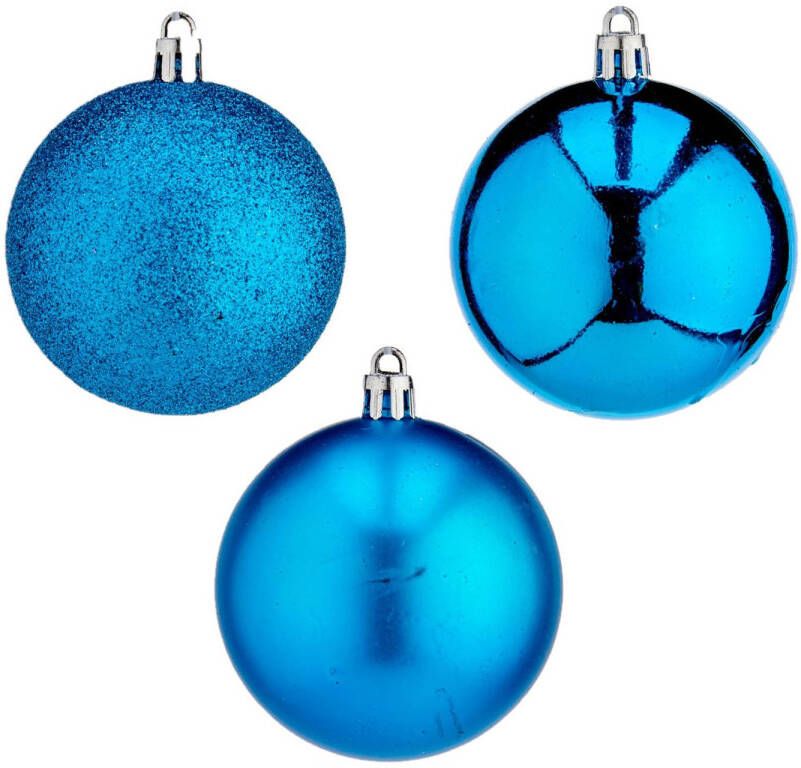 Arte r 20x stuks kerstballen helder blauw kunststof 7 cm glitter glans mat Kerstbal