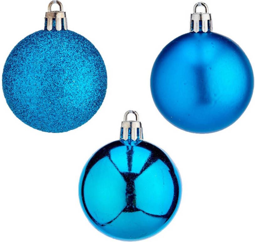Arte r 24x stuks kerstballen helder blauw kunststof 5 cm glitter glans mat Kerstbal
