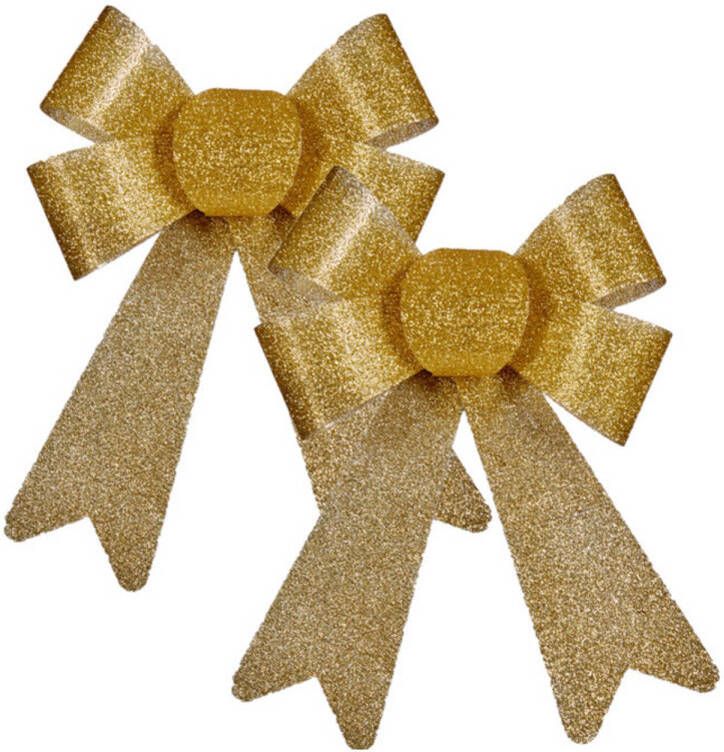 Arte r 2x stuks kerstboomversiering kleine ornament strikjes strikken gouden glitters 15 x 17 cm Kersthangers