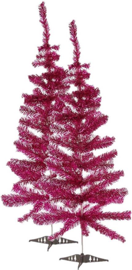 Krist+ 2x stuks kleine fuchsia roze kerstbomen van 120 cm Kunstkerstboom
