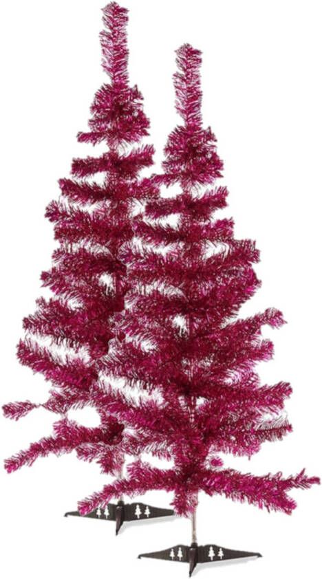 Krist+ 2x stuks kleine fuchsia roze kerstbomen van 90 cm Kunstkerstboom
