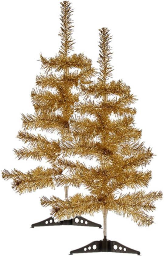Krist+ 2x stuks kleine glitter bronzen kerstbomen van 60 cm Kunstkerstboom