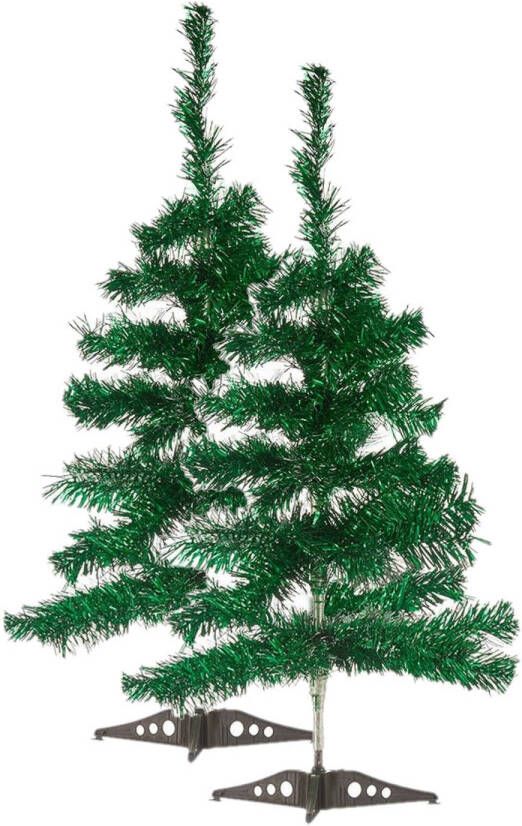 Krist+ 2x stuks kleine glitter groene kerstbomen van 60 cm Kunstkerstboom