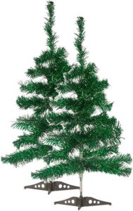 Arte r 2x Stuks Kleine Glitter Groene Kerstbomen Van 60 Cm Kunstkerstboom