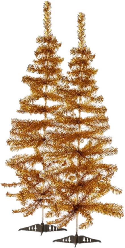 Krist+ 2x stuks kleine gouden kerstbomen van 120 cm Kunstkerstboom