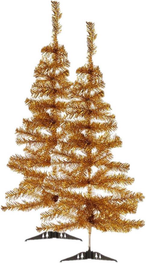 Krist+ 2x stuks kleine gouden kerstbomen van 90 cm Kunstkerstboom