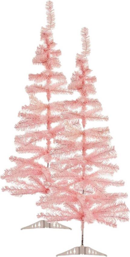 Krist+ 2x stuks kleine lichtroze kerstbomen van 120 cm Kunstkerstboom