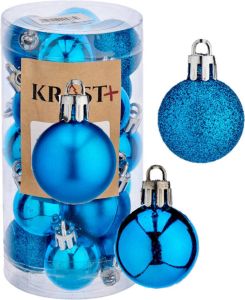 Arte r 40x stuks kerstballen helder blauw kunststof 3 cm glitter glans mat Kerstbal