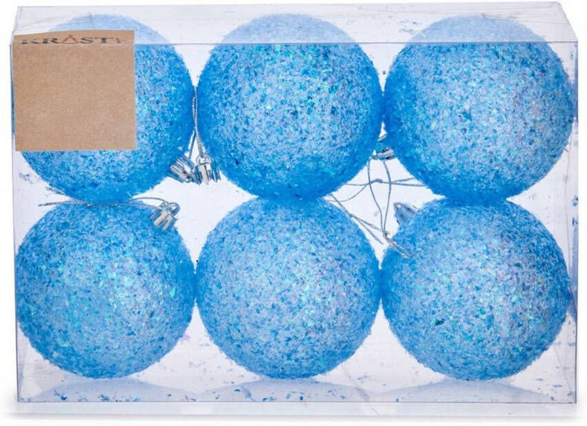 Arte r 6x stuks kerstballen helder blauw glitter kunststof 8 cm Kerstbal