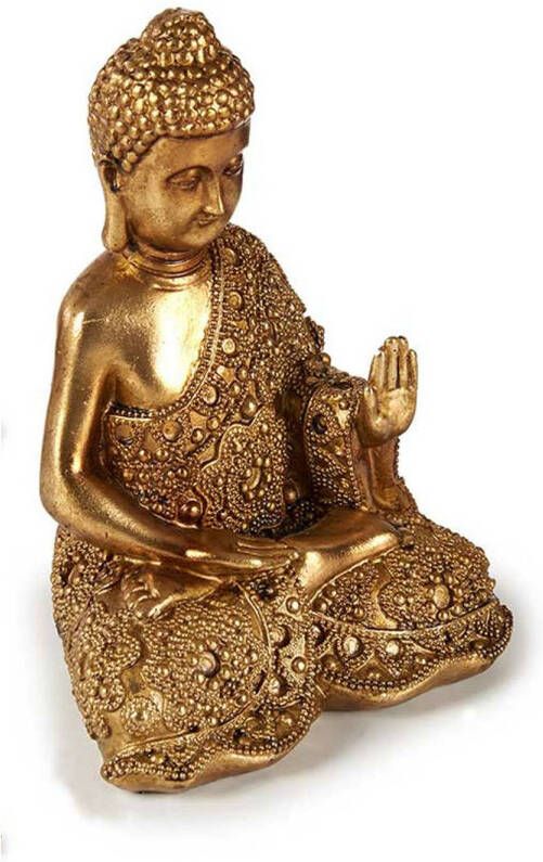 Arte r Boeddha beeld polyresin goud 18 cm voor binnen rust houding Beeldjes