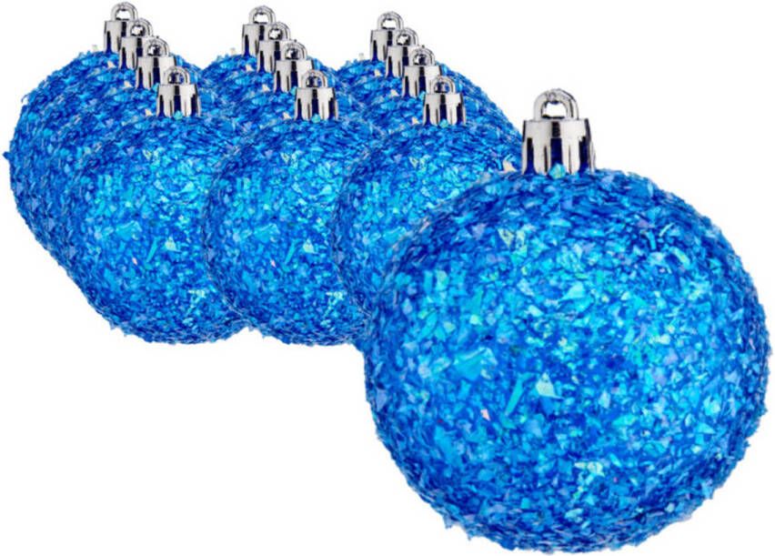 Arte r Kerstballen 12x stuks kobalt blauw glitter kunststof 6 cm Kerstbal