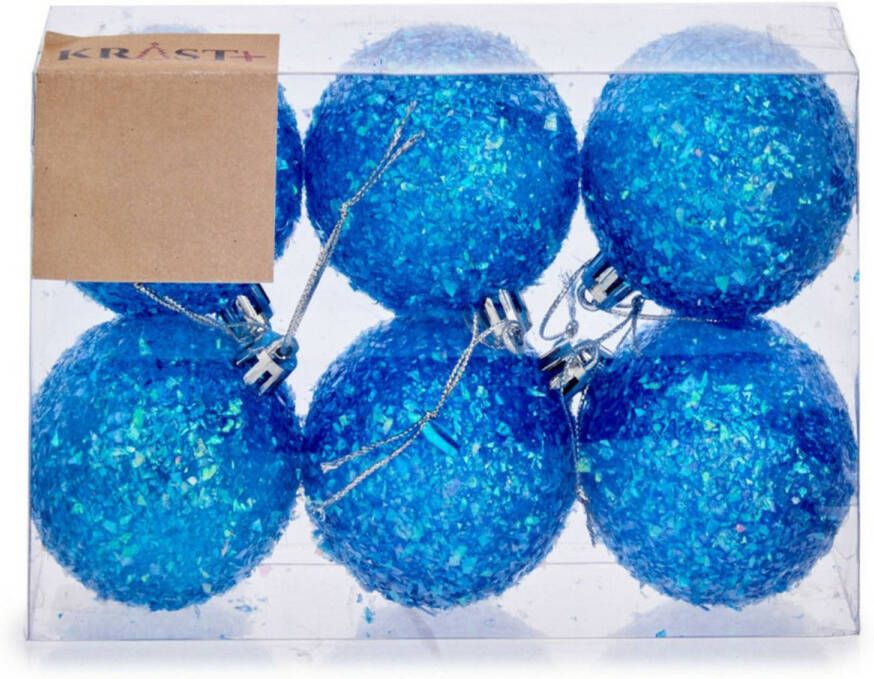 Arte r Kerstballen 6x stuks blauw glitter kunststof 6 cm Kerstbal