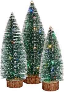 Arte r Kleine mini decoratie kerstboompjes set van 3x st met gekleurd licht 25-35 cm Kerstdorpen