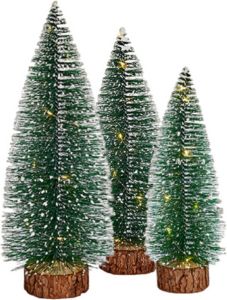 Arte r Kleine mini decoratie kerstboompjes set van 3x st met licht 25-35 cm Kerstdorpen