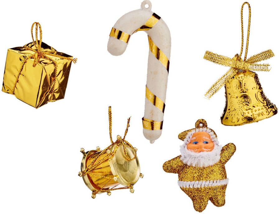 Krist+ Kerstornamenten inclusief piek 24 st kunststof goud Kersthangers