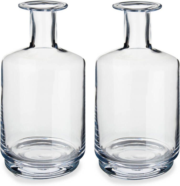Arte r Set van 2x stuks bloemenvazen flesvorm van glas 17 x 28 cm Glazen transparante vazen