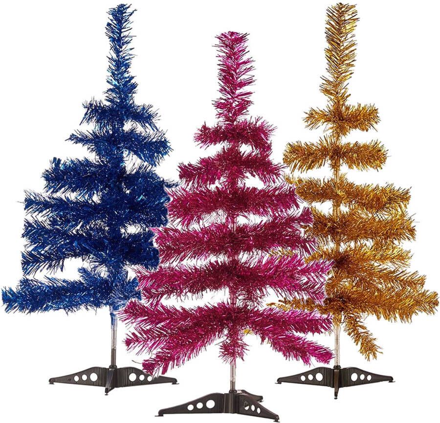 Arte r Set van 3x kleine glitter folie kerstbomen 60 cm Diverse kleuren Kunstkerstboom
