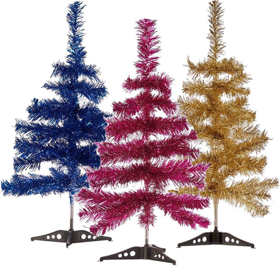 Arte r Set van 3x kleine glitter folie kerstbomen 60 cm Diverse kleuren Kunstkerstboom