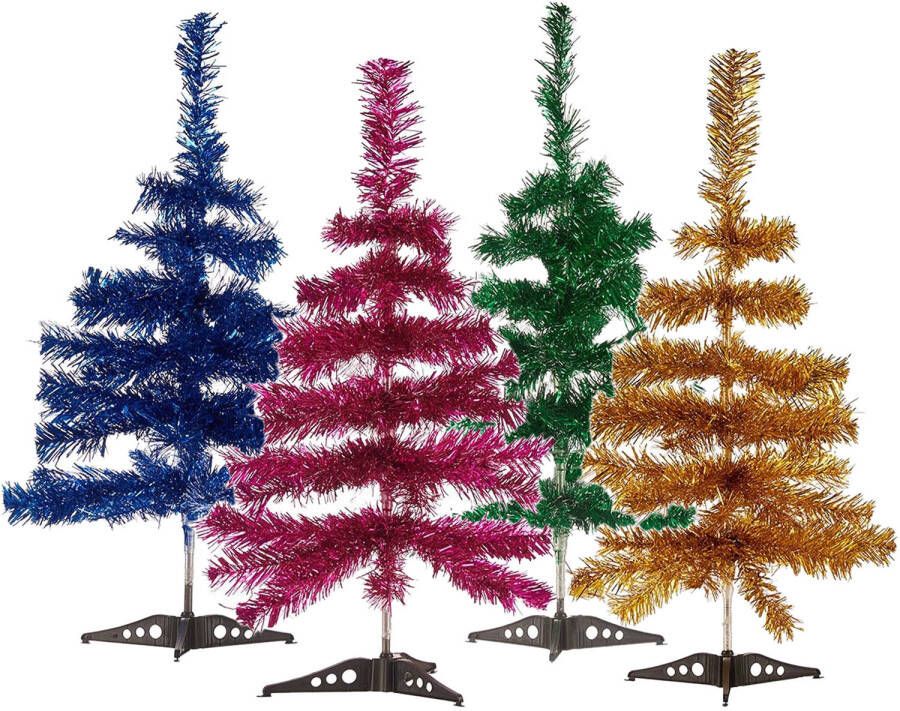 Arte r Set van 4x kleine glitter folie kerstbomen 60 cm Diverse kleuren Kunstkerstboom