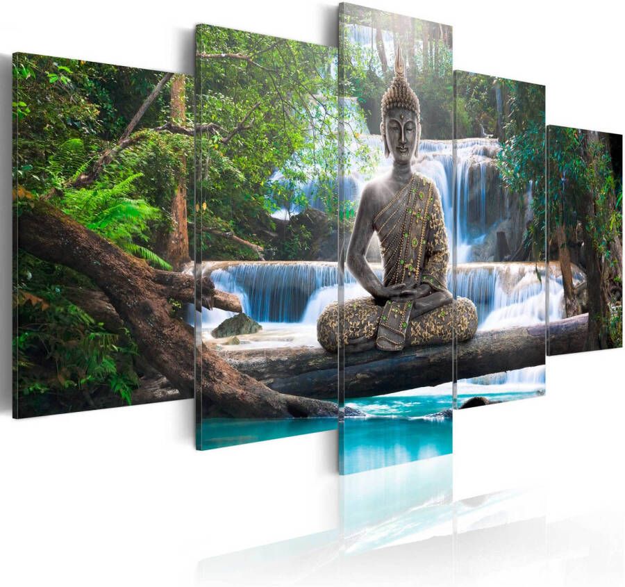 Artgeist Canvas Schilderij Buddha and Waterfall