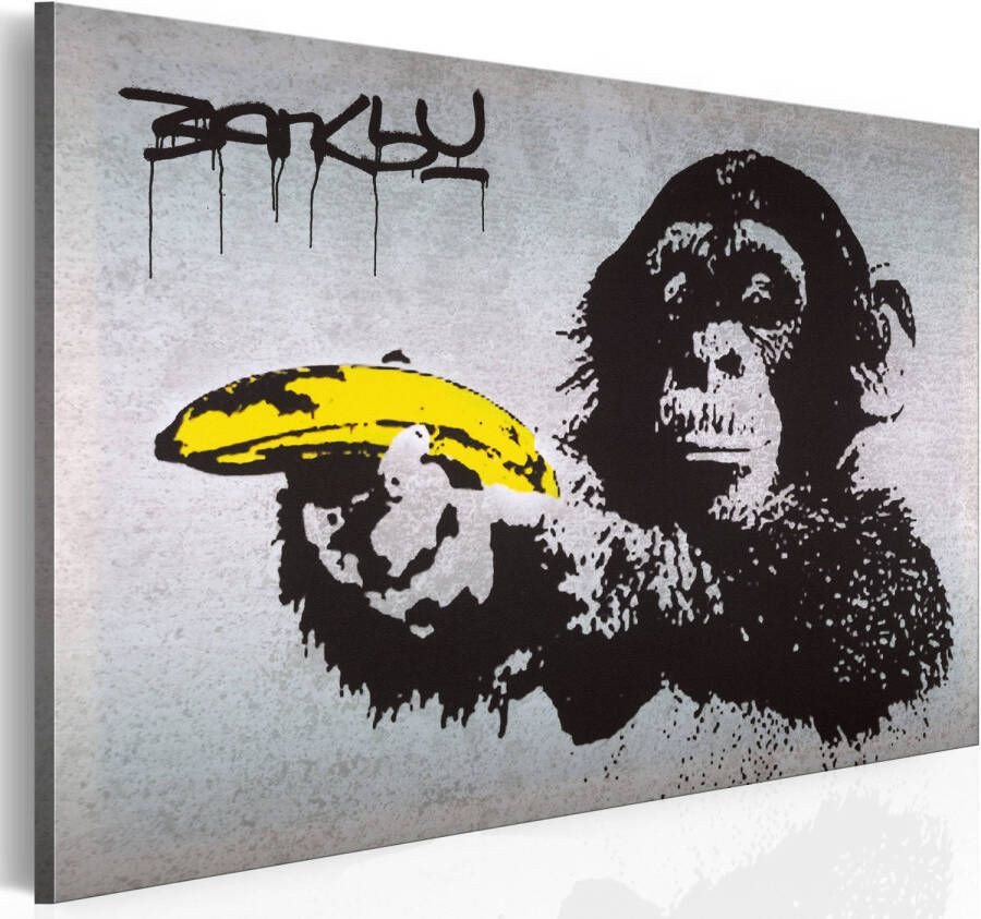 Artgeist Canvas Schilderij Stop of de aap zal schieten! Banksy