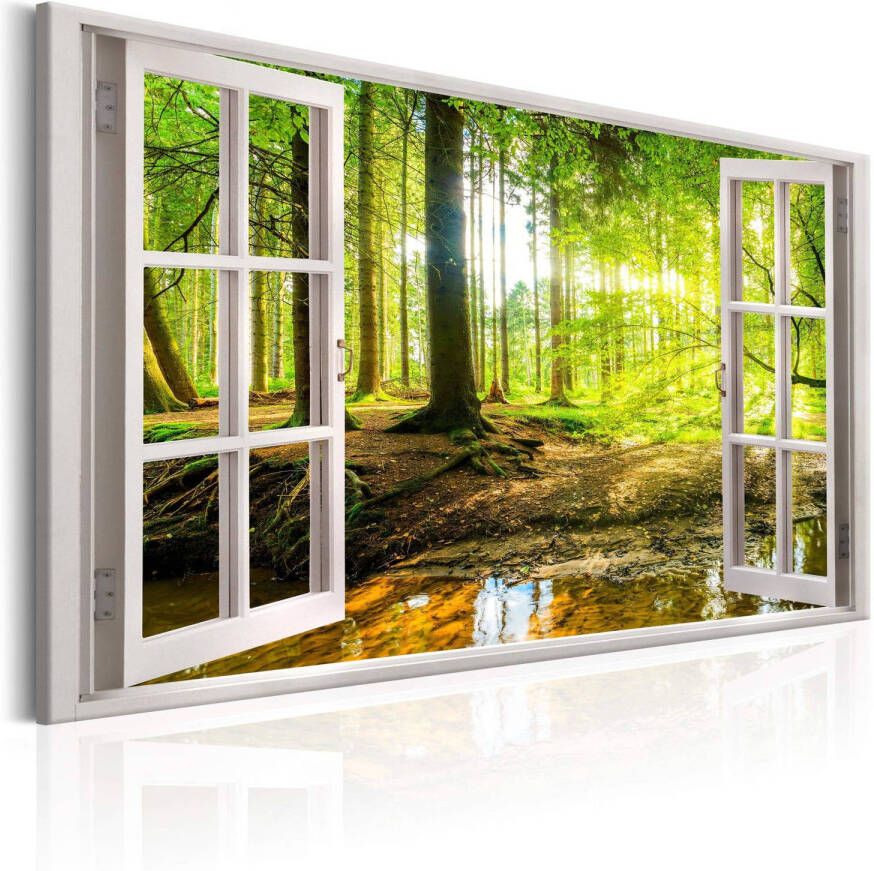 Artgeist Canvas Schilderij Window View on Forest 90x60cm