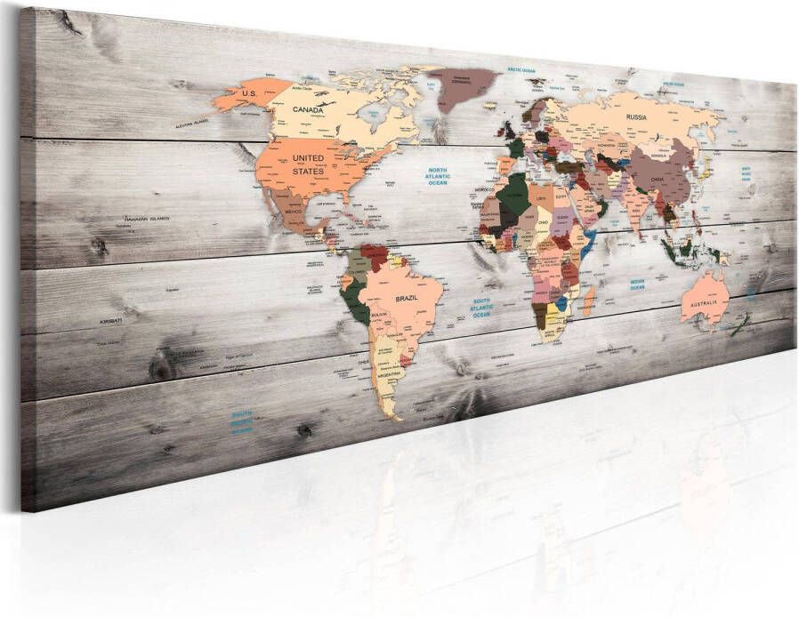 Artgeist Canvas Schilderij World Maps Wooden Travels 150x50cm