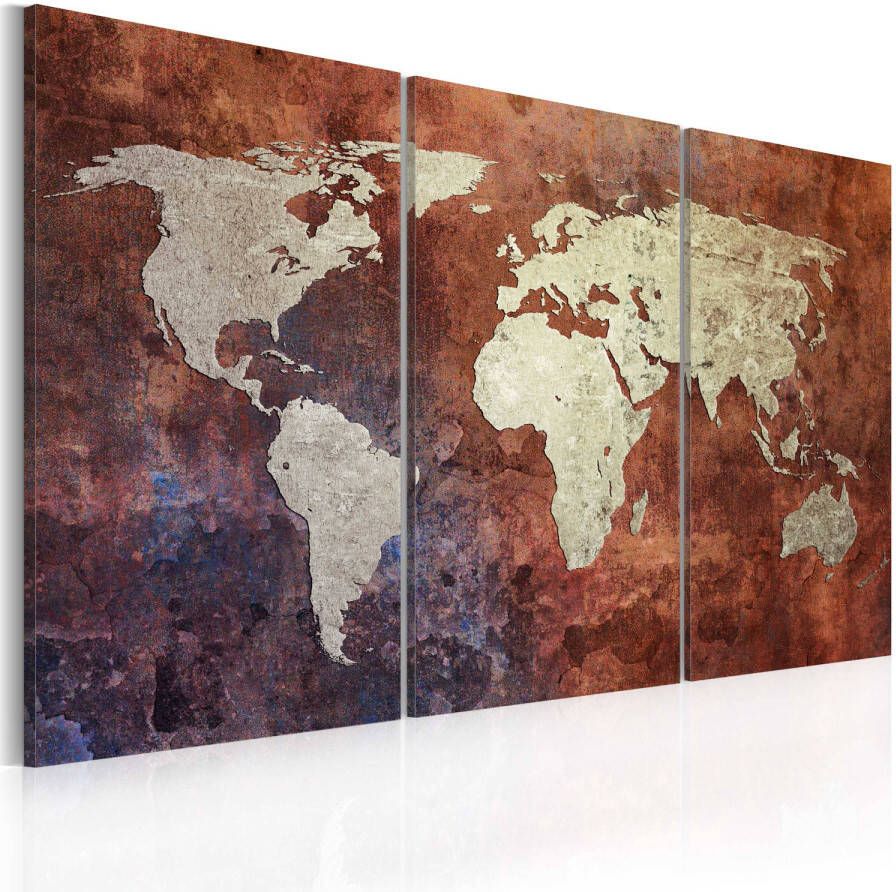 Artgeist Rusty kaart van de Wereld Canvas Schilderij 3-luik 120x80cm