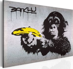 Artgeist Stop of de aap zal schieten! Banksy Canvas Schilderij