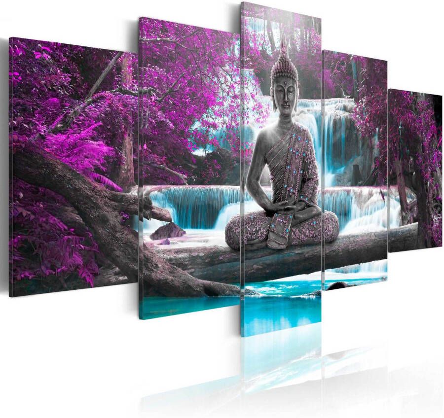Artgeist Waterfall and Buddha Canvas Schilderij