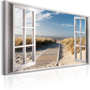 Artgeist Window View of the Beach Canvas Schilderij
