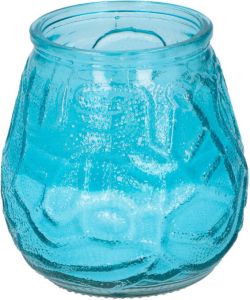 Arti Casa 1x Citronella lowboy tuin kaarsen in blauw glas 10 cm Anti muggen insecten artikelen geurkaarsen