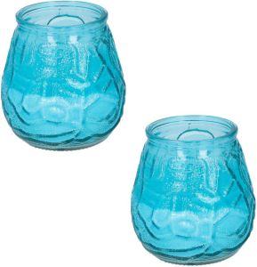 Arti Casa Set Van 2x Stuks Citronella Lowboy Tuin Kaarsen In Blauw Glas 10 Cm Anti Muggen insecten Artikelen