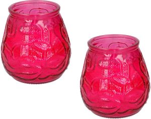 Arti Casa Set van 2x stuks Citronella lowboy tuin kaarsen in rood glas 10 cm Anti muggen insecten artikelen