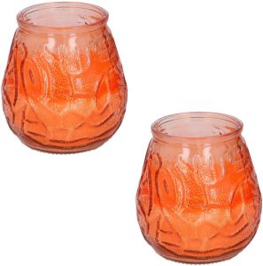 Arti Casa Set van 3x stuks Citronella lowboy tuin kaarsen in oranje glas 10 cm Anti muggen insecten artikelen geurkaarsen