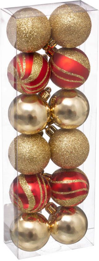 Atmosphera 12x stuks kerstballen mix goud rood glans mat glitter kunststof 4 cm Kerstbal