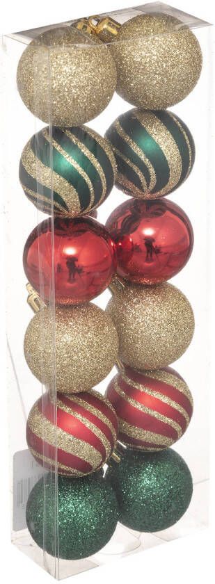 Atmosphera 12x stuks kerstballen mix goud rood groen glans mat glitter kunststof 4 cm Kerstbal