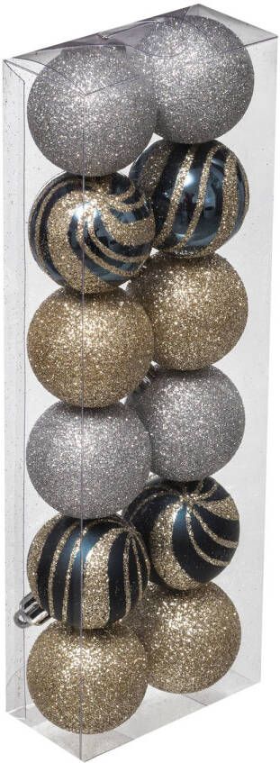 Atmosphera 12x stuks kerstballen mix goud zilver glans mat glitter kunststof 4 cm Kerstbal