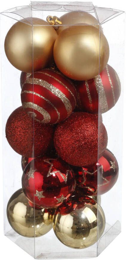 Atmosphera 15x stuks kerstballen mix goud rood gedecoreerd kunststof 5 cm Kerstbal