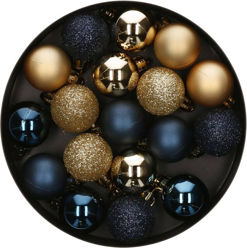 Atmosphera 18x stuks kerstballen blauw goud glans en mat kunststof 3 cm Kerstbal